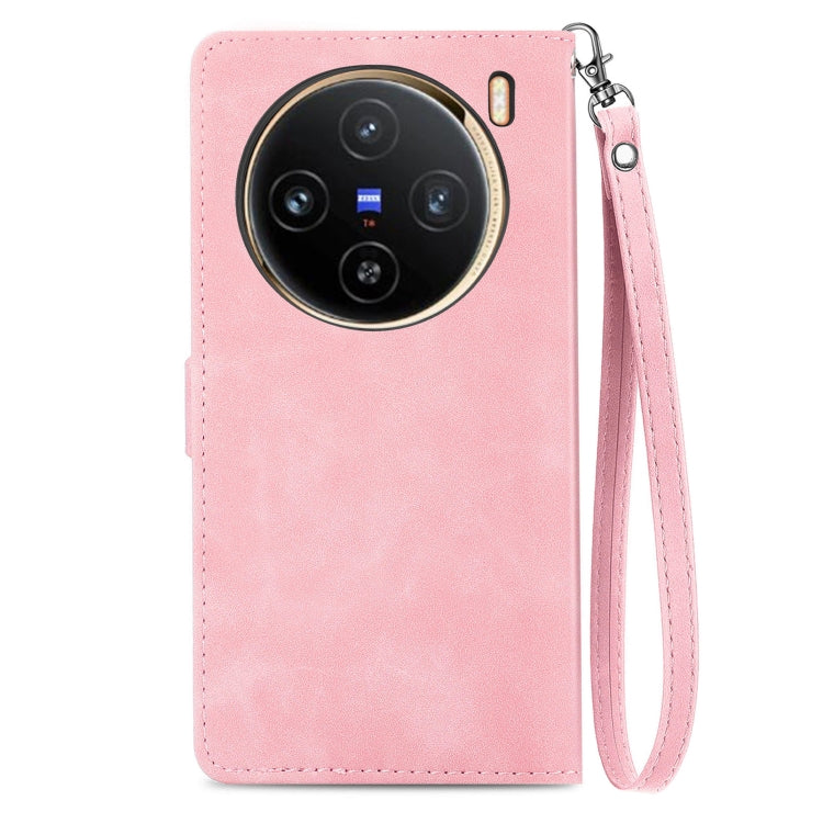 For vivo X100 Embossed Flower Zipper Leather Phone Case