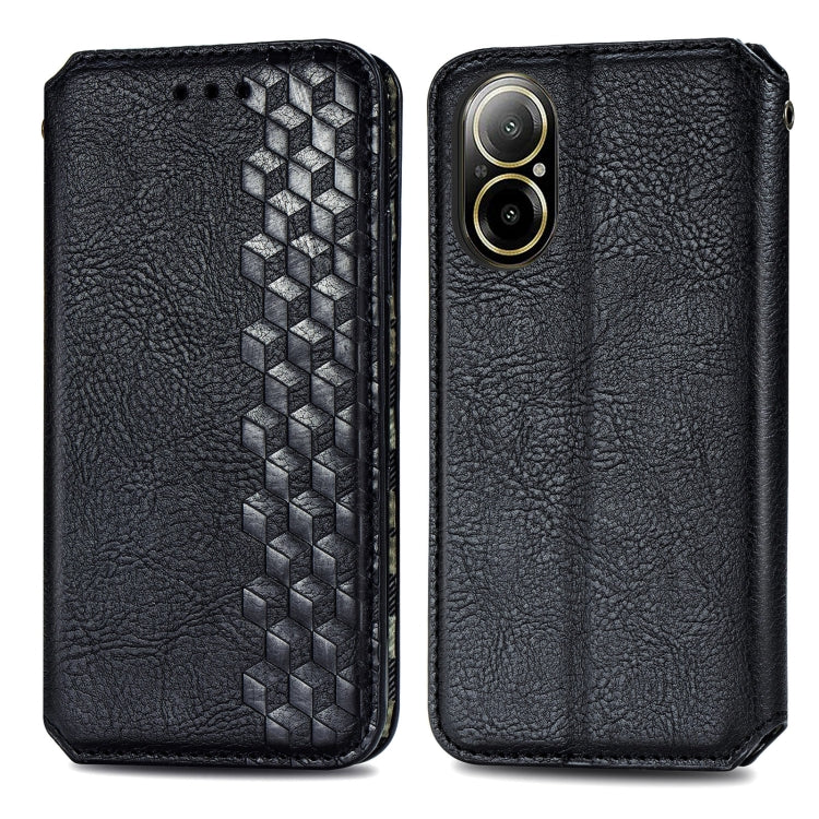For  Realme C67 4G Cubic Grid Pressed Magnetic Leather Phone Case