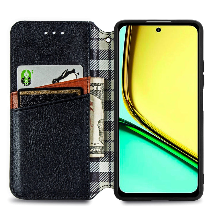For  Realme C67 4G Cubic Grid Pressed Magnetic Leather Phone Case