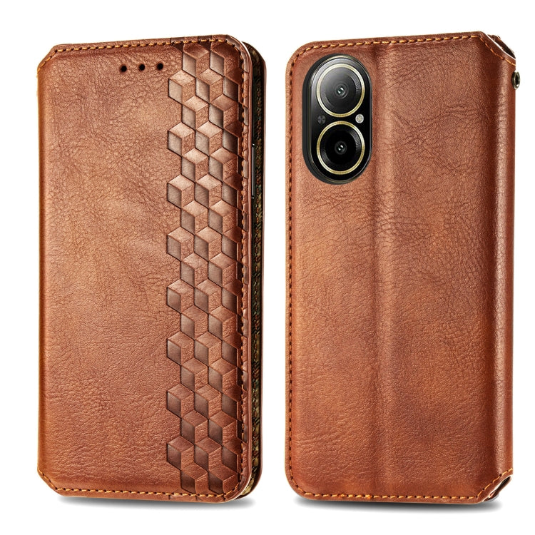 For  Realme C67 4G Cubic Grid Pressed Magnetic Leather Phone Case