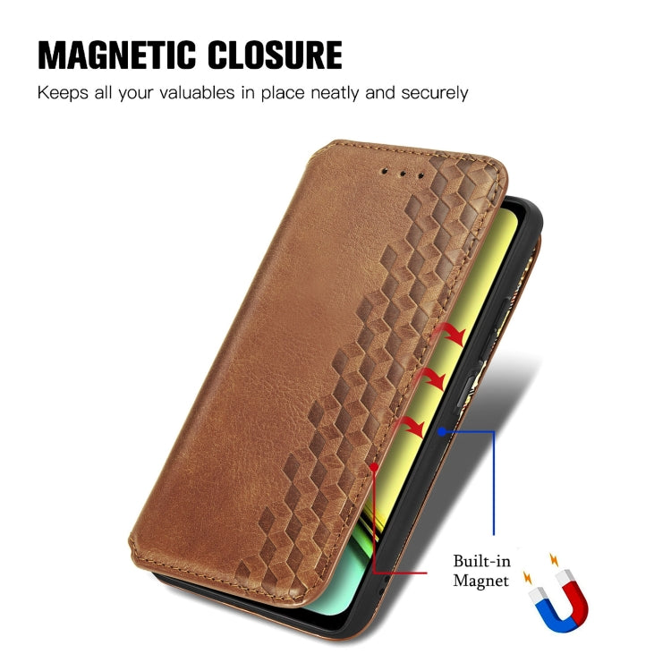 For  Realme C67 4G Cubic Grid Pressed Magnetic Leather Phone Case