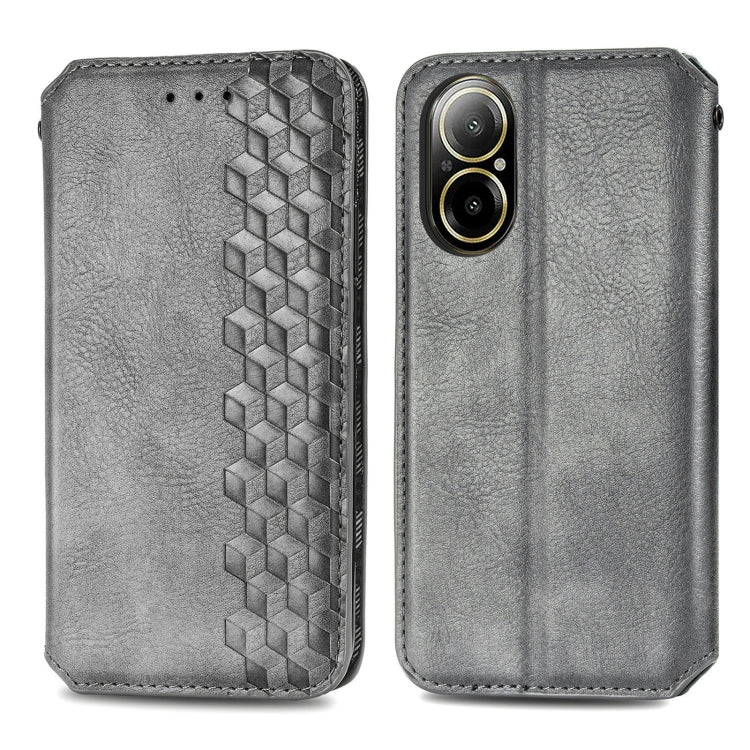 For  Realme C67 4G Cubic Grid Pressed Magnetic Leather Phone Case