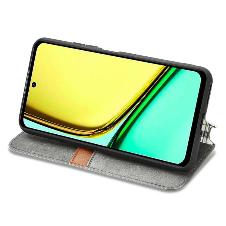 For  Realme C67 4G Cubic Grid Pressed Magnetic Leather Phone Case