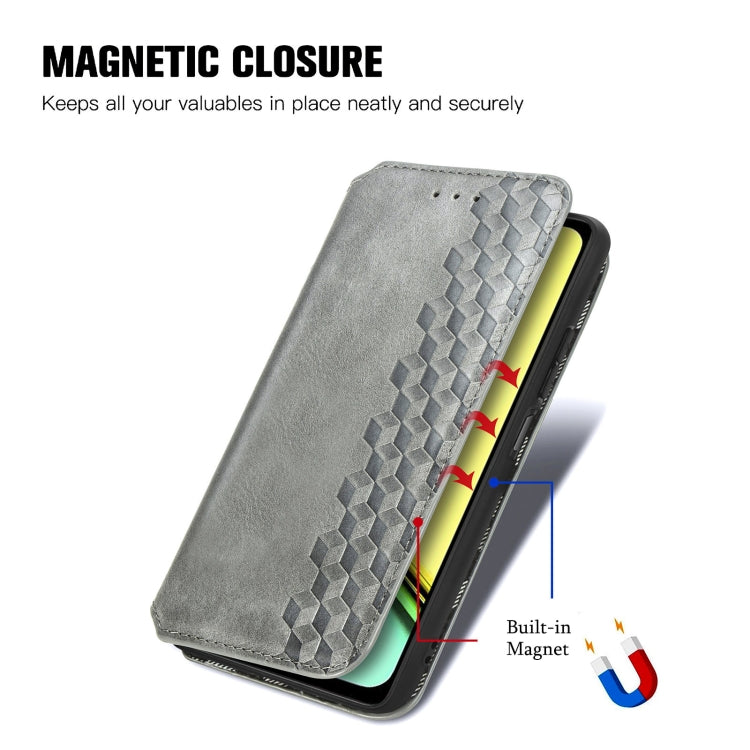 For  Realme C67 4G Cubic Grid Pressed Magnetic Leather Phone Case