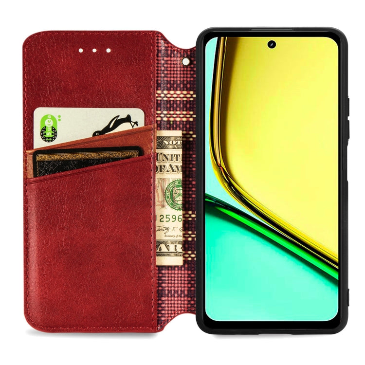 For  Realme C67 4G Cubic Grid Pressed Magnetic Leather Phone Case