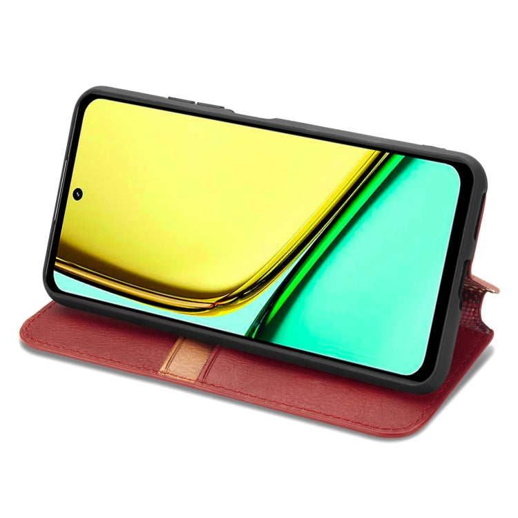 For  Realme C67 4G Cubic Grid Pressed Magnetic Leather Phone Case