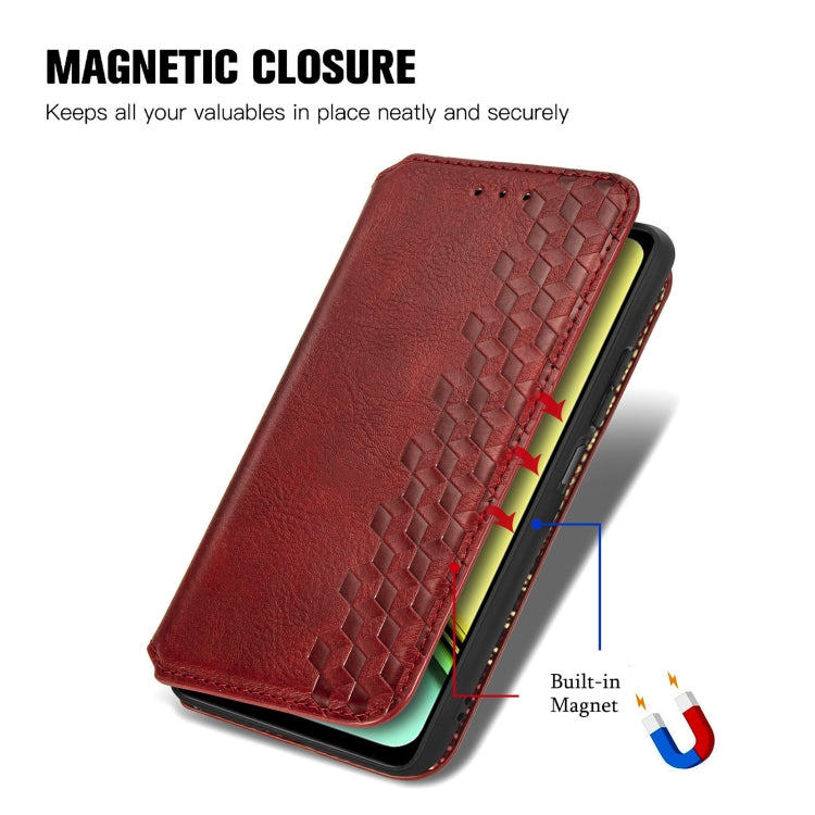 For  Realme C67 4G Cubic Grid Pressed Magnetic Leather Phone Case