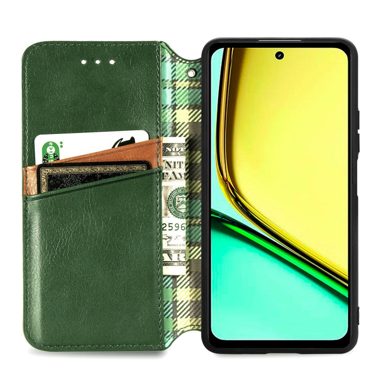 For  Realme C67 4G Cubic Grid Pressed Magnetic Leather Phone Case