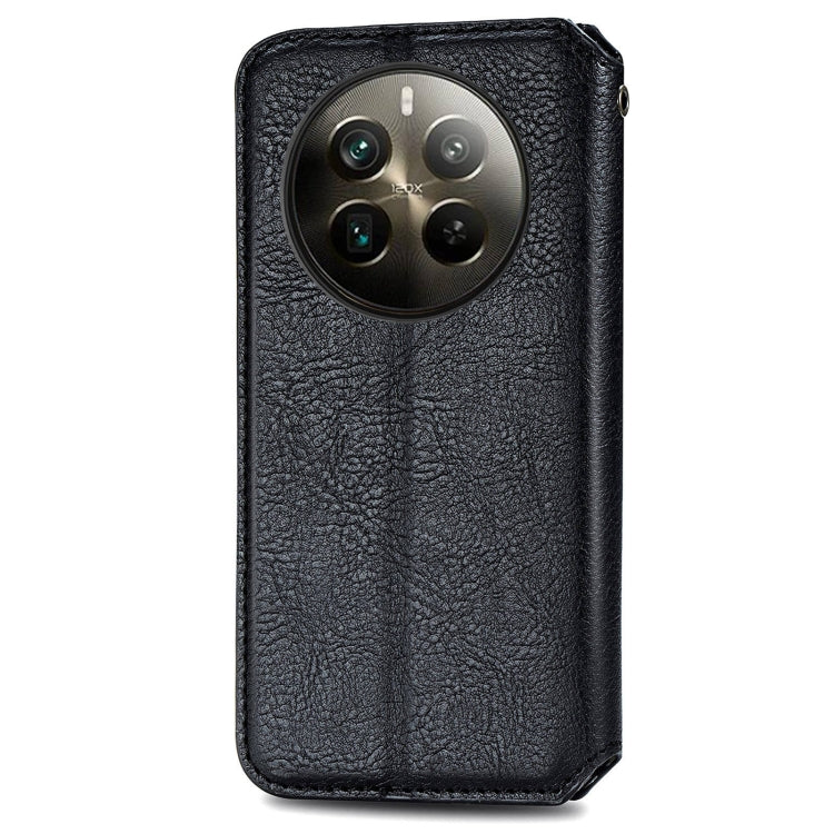For Realme 12 Pro+ Cubic Grid Pressed Magnetic Leather Phone Case