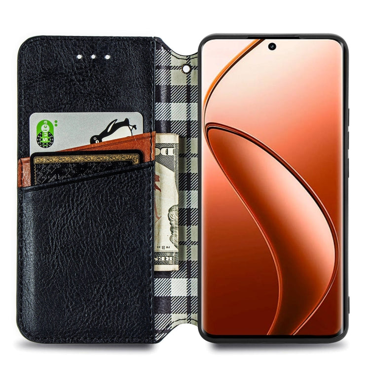 For Realme 12 Pro+ Cubic Grid Pressed Magnetic Leather Phone Case