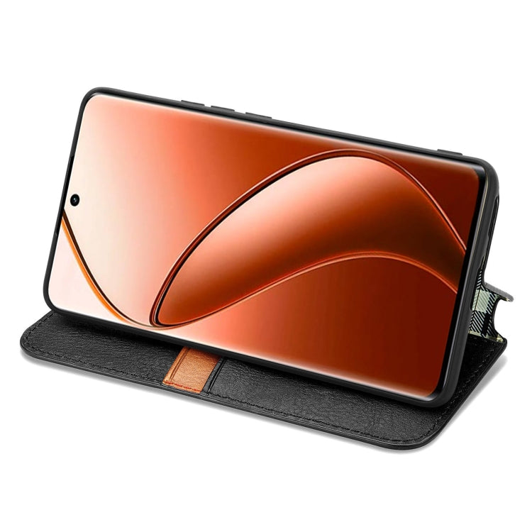 For Realme 12 Pro+ Cubic Grid Pressed Magnetic Leather Phone Case