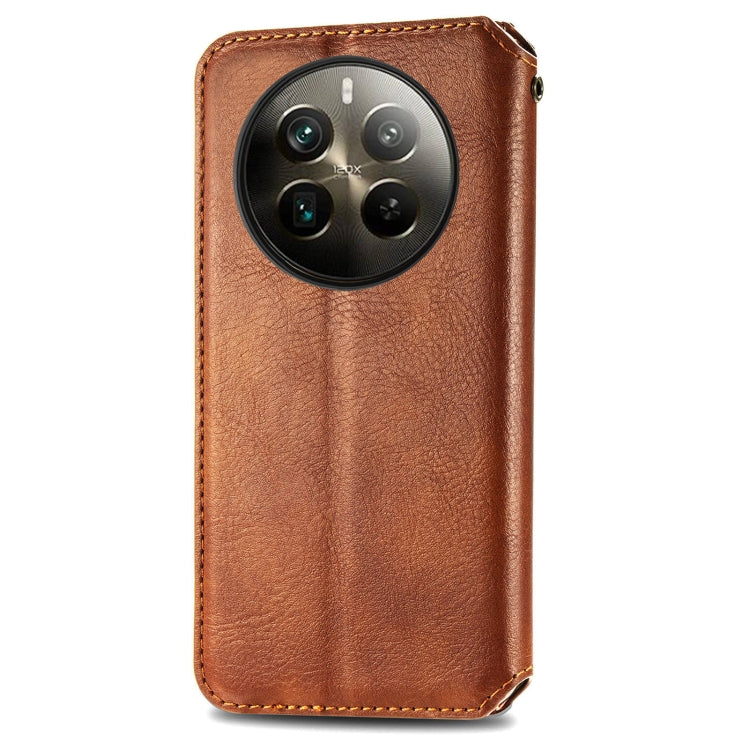 For Realme 12 Pro+ Cubic Grid Pressed Magnetic Leather Phone Case