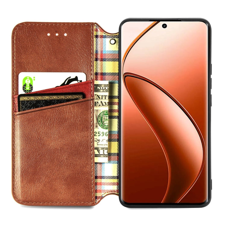 For Realme 12 Pro+ Cubic Grid Pressed Magnetic Leather Phone Case