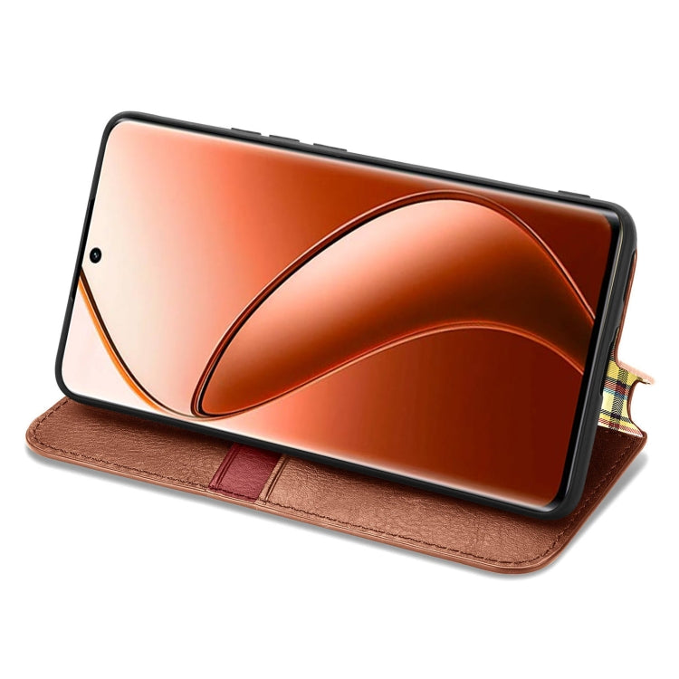 For Realme 12 Pro+ Cubic Grid Pressed Magnetic Leather Phone Case