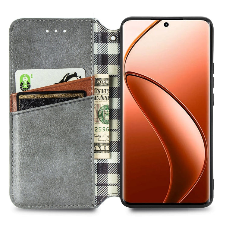 For Realme 12 Pro+ Cubic Grid Pressed Magnetic Leather Phone Case