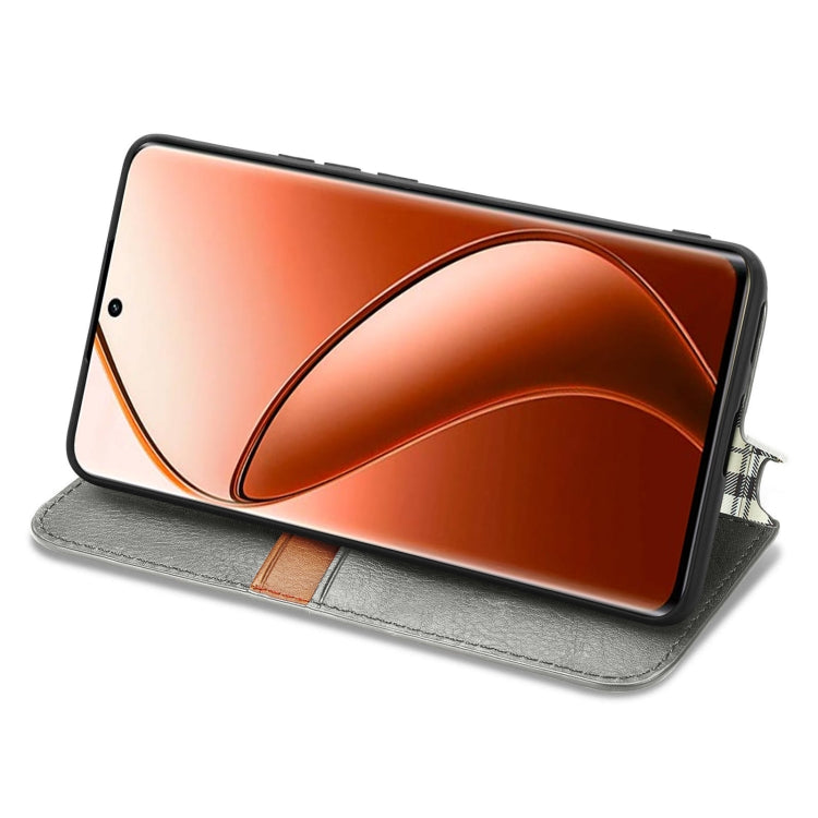 For Realme 12 Pro+ Cubic Grid Pressed Magnetic Leather Phone Case