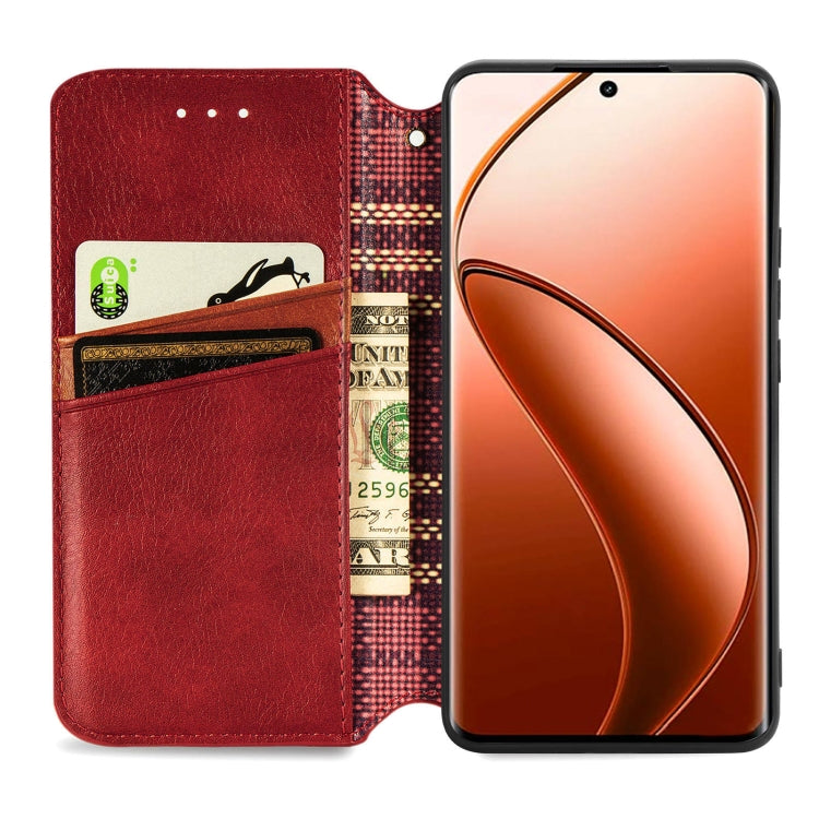 For Realme 12 Pro+ Cubic Grid Pressed Magnetic Leather Phone Case