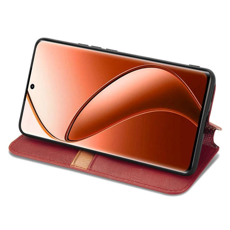 For Realme 12 Pro+ Cubic Grid Pressed Magnetic Leather Phone Case