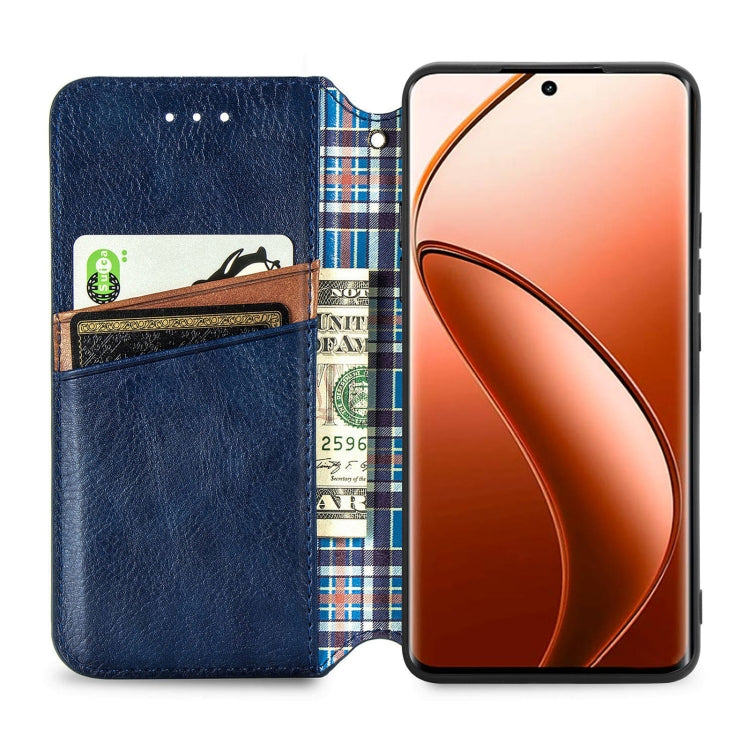 For Realme 12 Pro+ Cubic Grid Pressed Magnetic Leather Phone Case