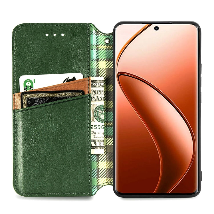 For Realme 12 Pro+ Cubic Grid Pressed Magnetic Leather Phone Case