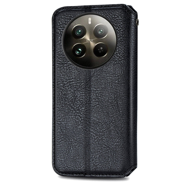 For  Realme 12+ Cubic Grid Pressed Magnetic Leather Phone Case
