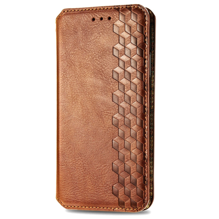 For  Realme 12+ Cubic Grid Pressed Magnetic Leather Phone Case
