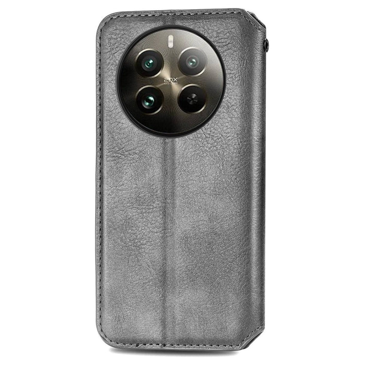 For  Realme 12+ Cubic Grid Pressed Magnetic Leather Phone Case