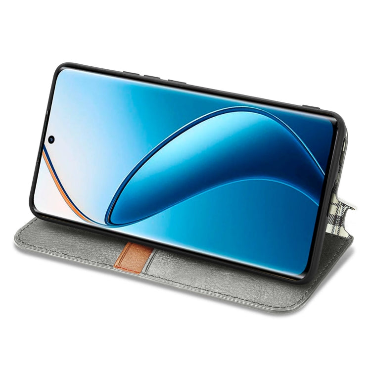For  Realme 12+ Cubic Grid Pressed Magnetic Leather Phone Case