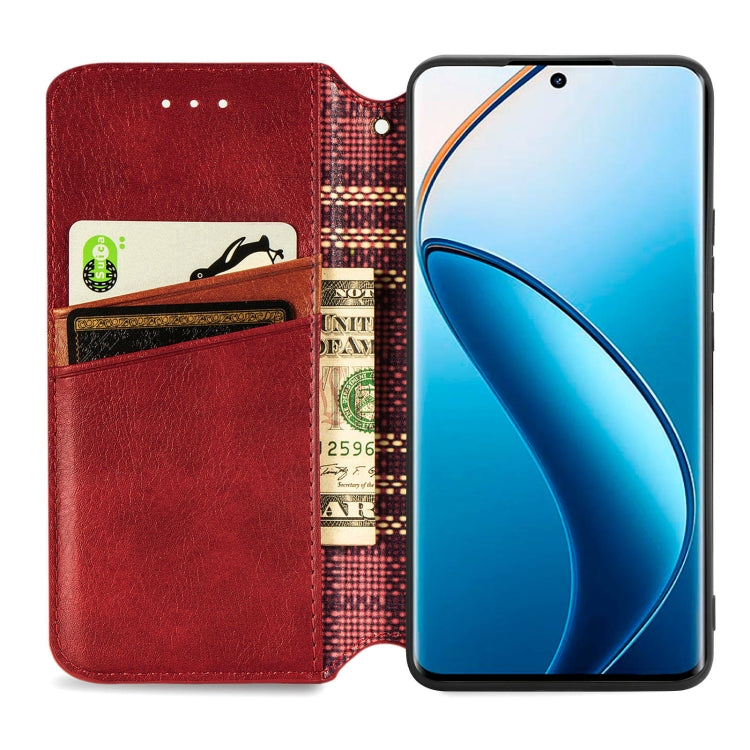 For  Realme 12+ Cubic Grid Pressed Magnetic Leather Phone Case
