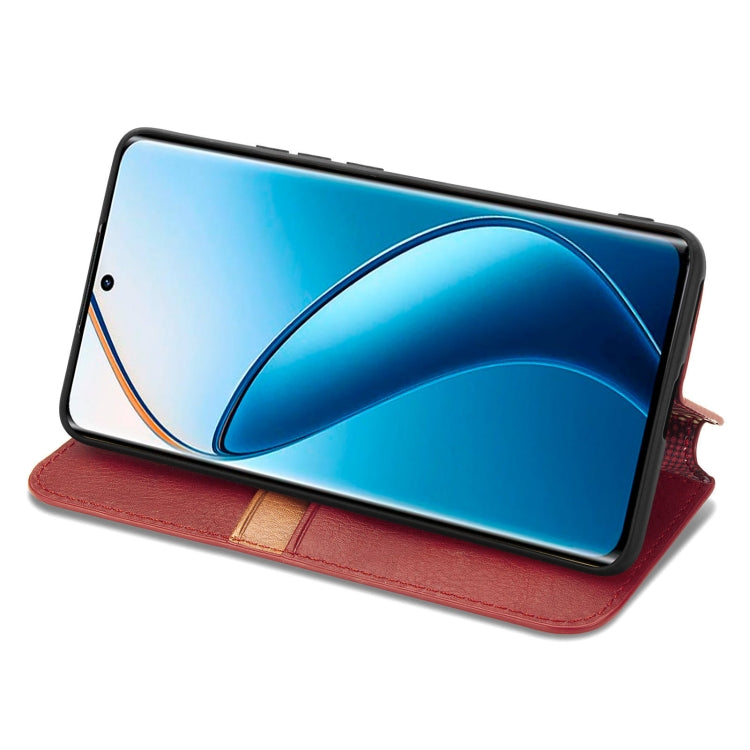 For  Realme 12+ Cubic Grid Pressed Magnetic Leather Phone Case