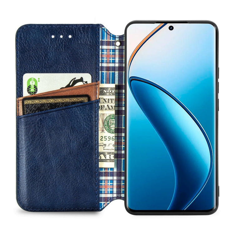For  Realme 12+ Cubic Grid Pressed Magnetic Leather Phone Case