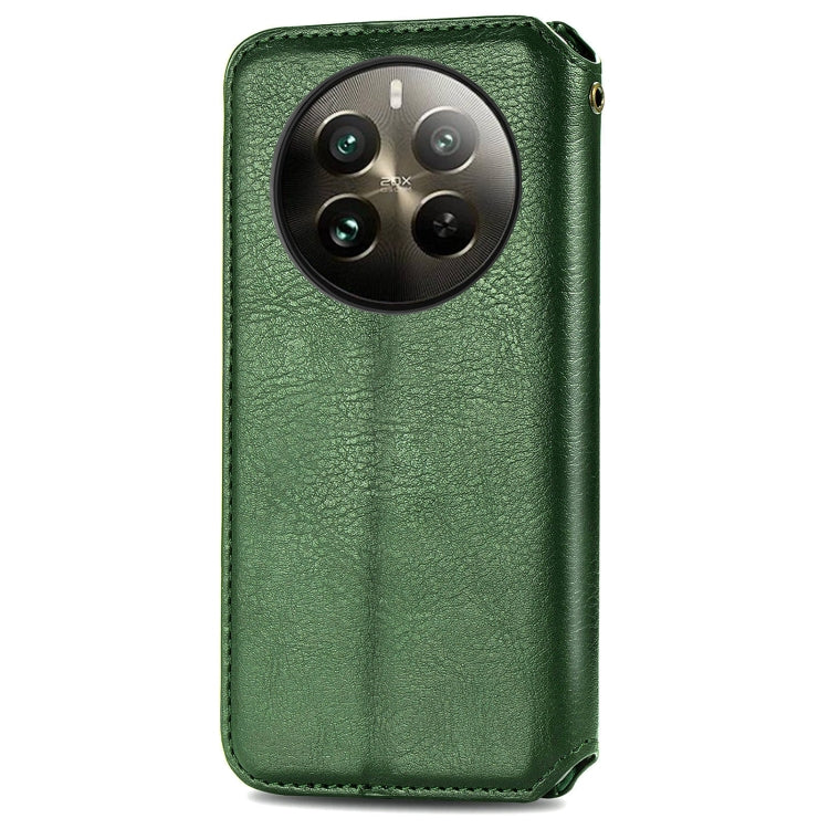 For  Realme 12+ Cubic Grid Pressed Magnetic Leather Phone Case