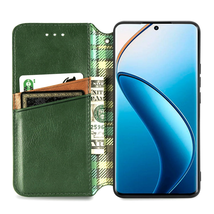 For  Realme 12+ Cubic Grid Pressed Magnetic Leather Phone Case