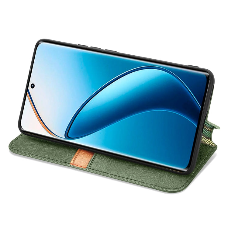 For  Realme 12+ Cubic Grid Pressed Magnetic Leather Phone Case