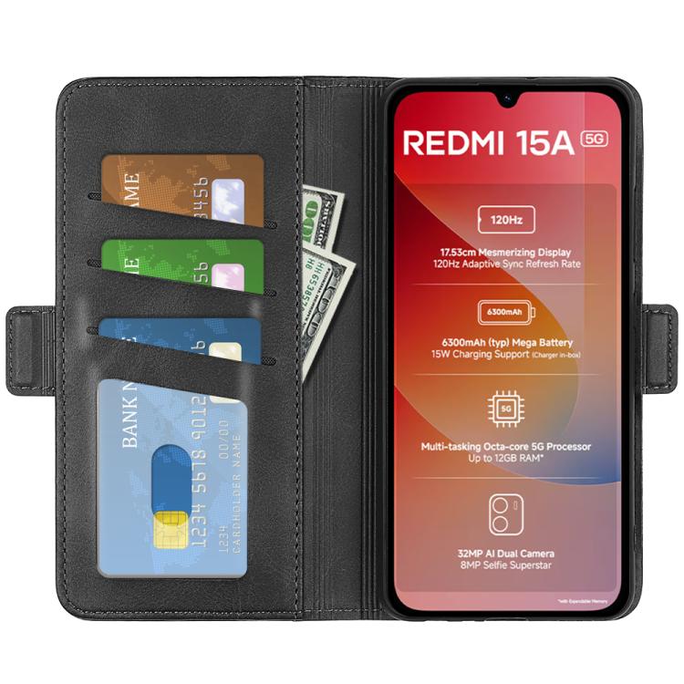 For Redmi 15a 5G Dual-side Magnetic Buckle Horizontal Flip Leather Phone Case