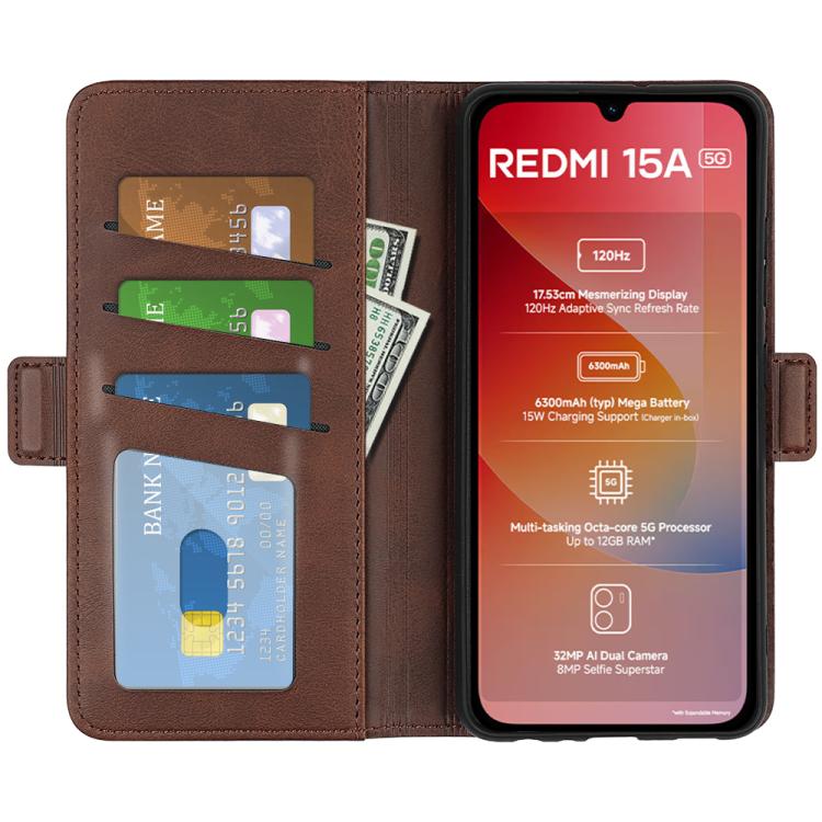 For Redmi 15a 5G Dual-side Magnetic Buckle Horizontal Flip Leather Phone Case