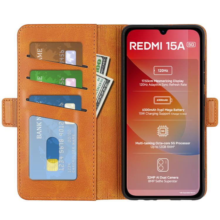 For Redmi 15a 5G Dual-side Magnetic Buckle Horizontal Flip Leather Phone Case