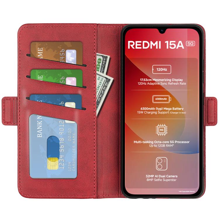 For Redmi 15a 5G Dual-side Magnetic Buckle Horizontal Flip Leather Phone Case