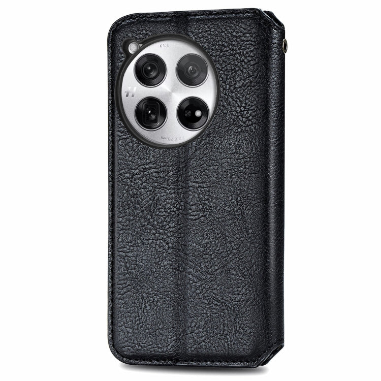 For OnePlus 12 Cubic Grid Pressed Magnetic Leather Phone Case