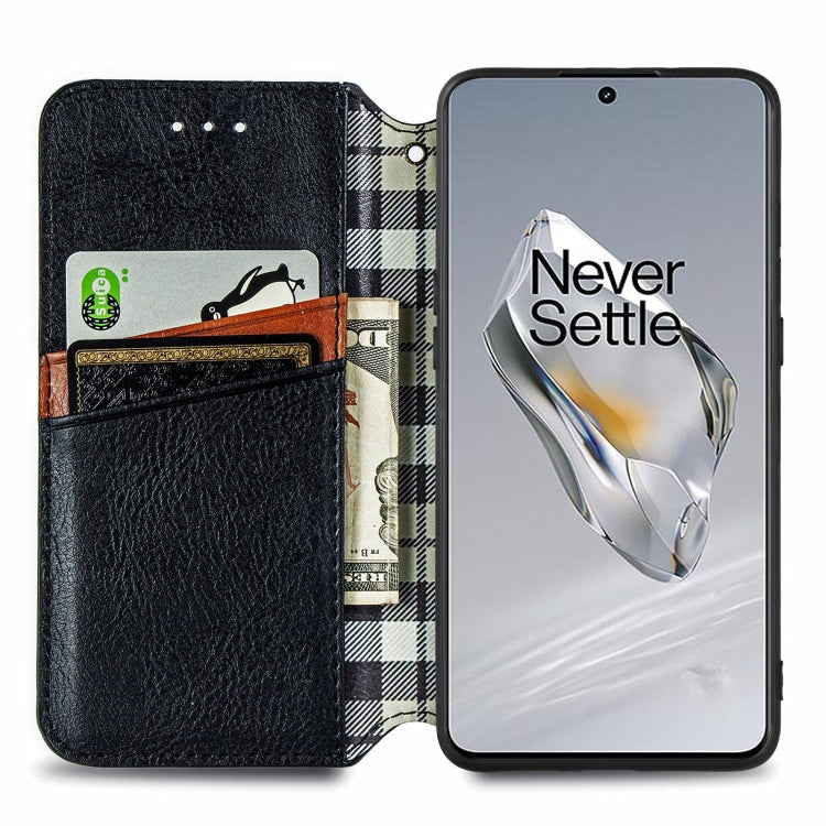 For OnePlus 12 Cubic Grid Pressed Magnetic Leather Phone Case