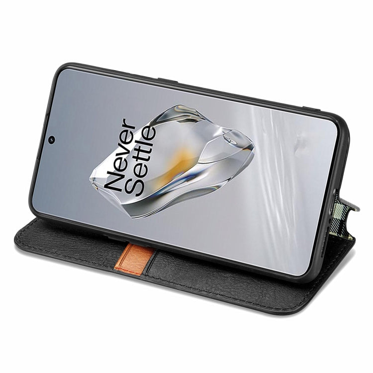 For OnePlus 12 Cubic Grid Pressed Magnetic Leather Phone Case