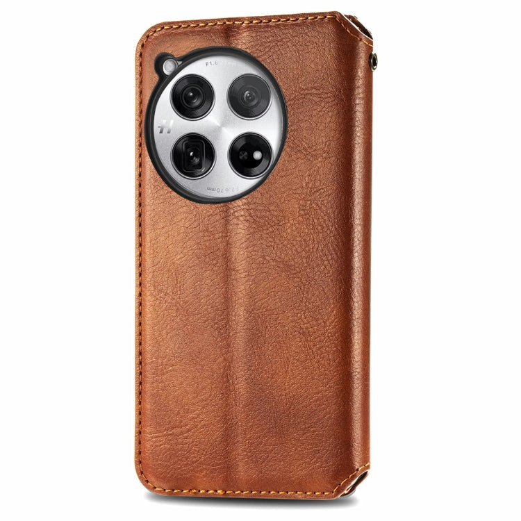 For OnePlus 12 Cubic Grid Pressed Magnetic Leather Phone Case
