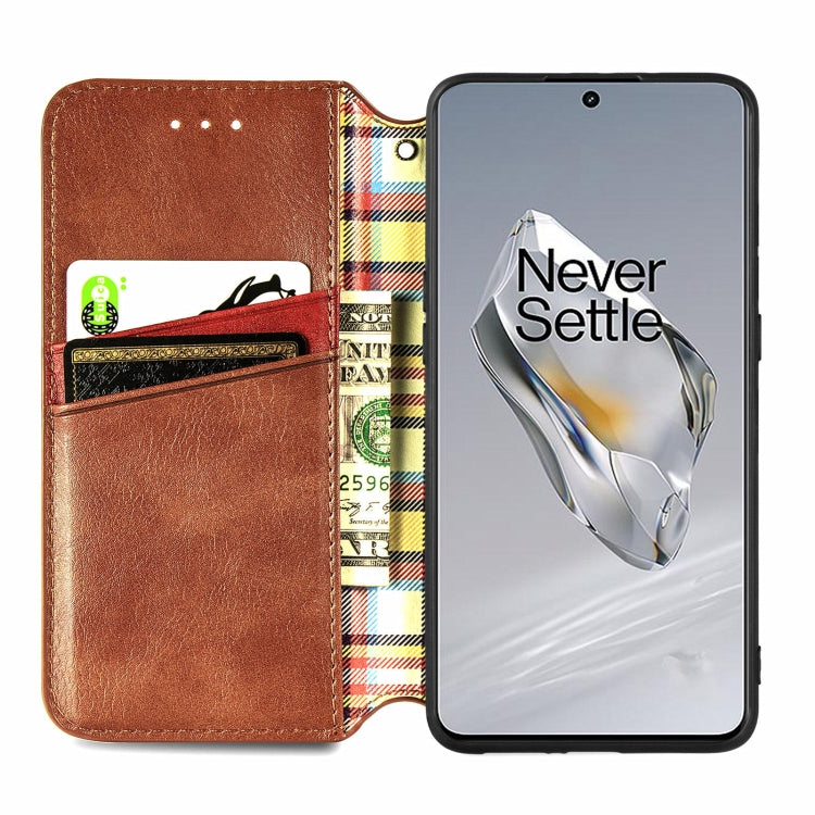 For OnePlus 12 Cubic Grid Pressed Magnetic Leather Phone Case