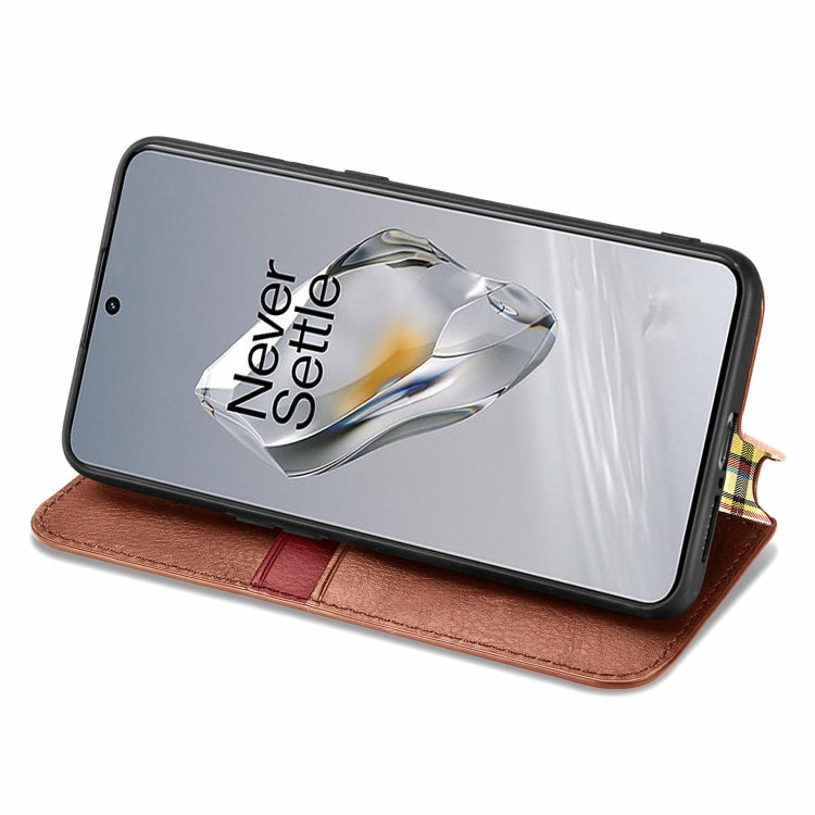 For OnePlus 12 Cubic Grid Pressed Magnetic Leather Phone Case