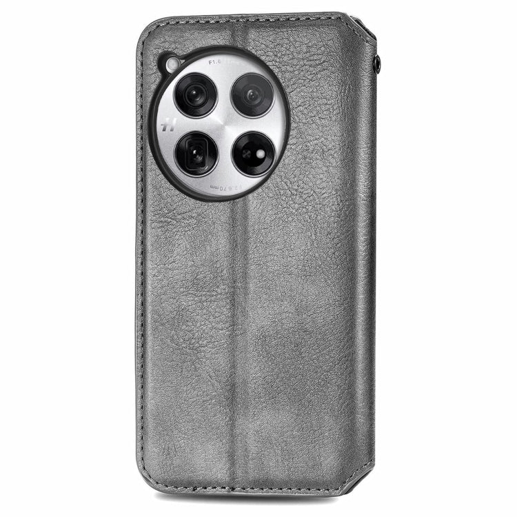 For OnePlus 12 Cubic Grid Pressed Magnetic Leather Phone Case