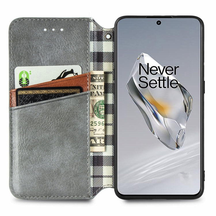For OnePlus 12 Cubic Grid Pressed Magnetic Leather Phone Case