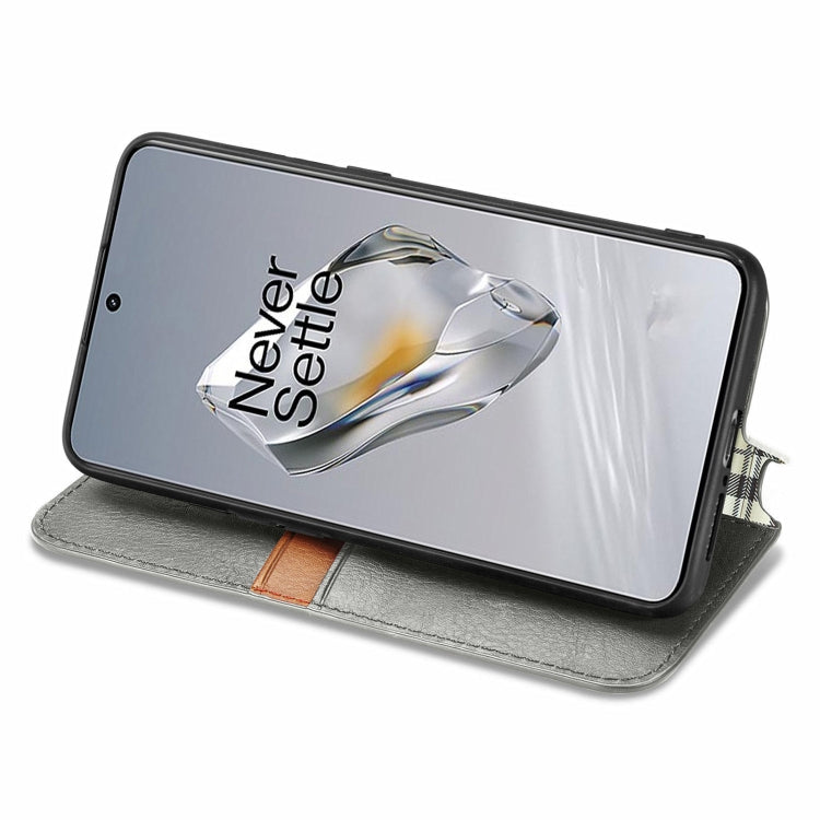 For OnePlus 12 Cubic Grid Pressed Magnetic Leather Phone Case