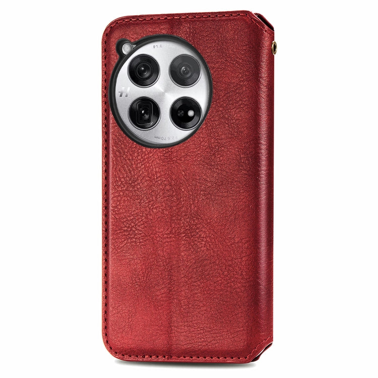 For OnePlus 12 Cubic Grid Pressed Magnetic Leather Phone Case