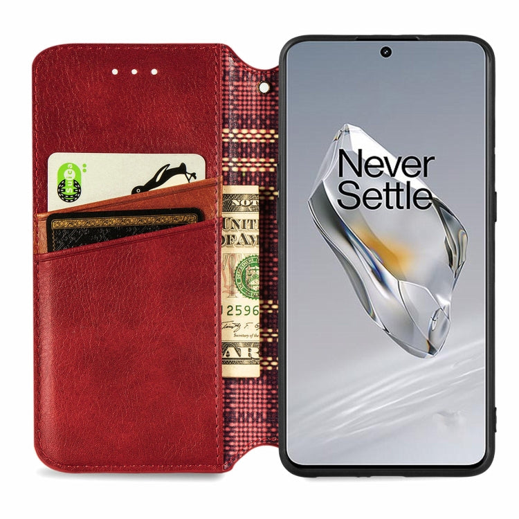 For OnePlus 12 Cubic Grid Pressed Magnetic Leather Phone Case