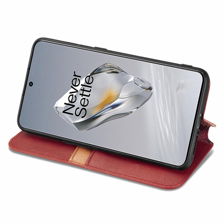 For OnePlus 12 Cubic Grid Pressed Magnetic Leather Phone Case